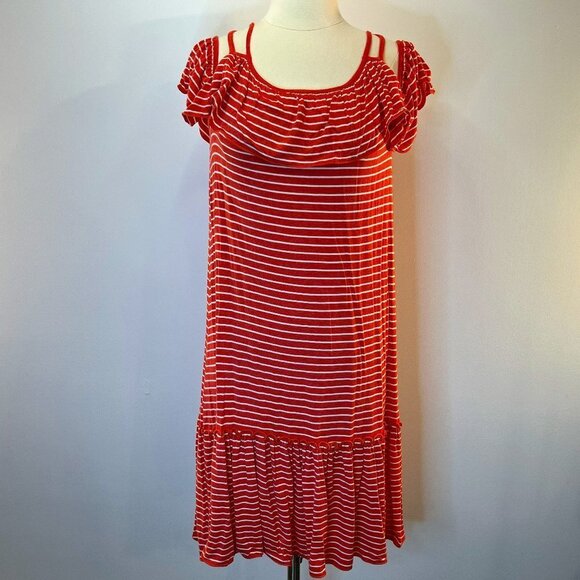 MAX STUDIO Fiesta Orange/Ivory Off-Shoulder Cap Sleeve Dress - Small - NWD $98 - Picture 1 of 5